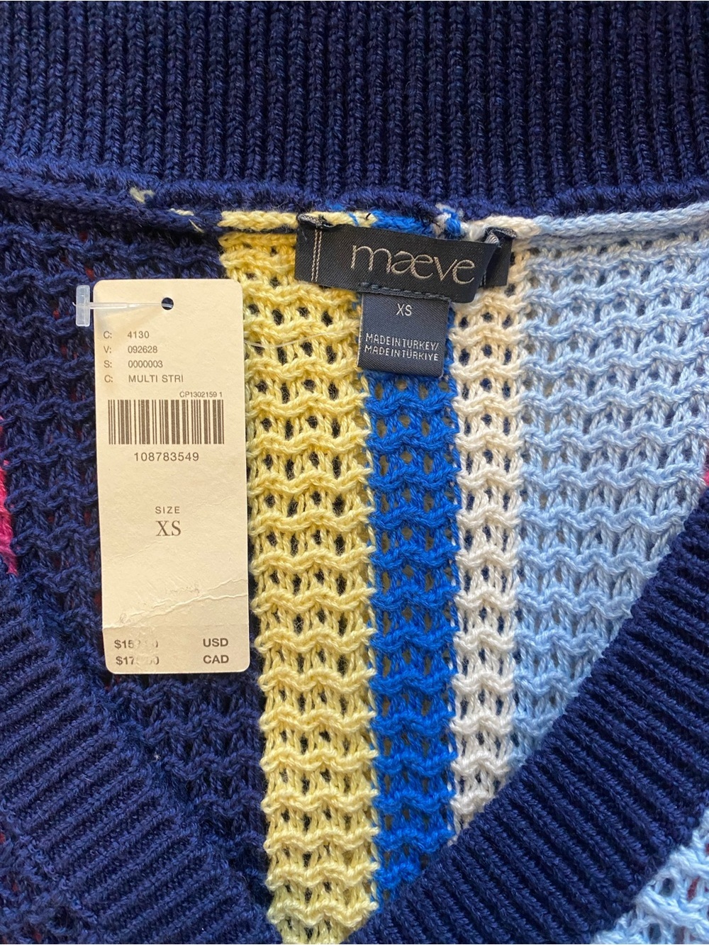 Anthropologie Maeve Striped Crochet Polo Dress in Navy, Blue, Pink & Cream XS - Picture 9 of 9